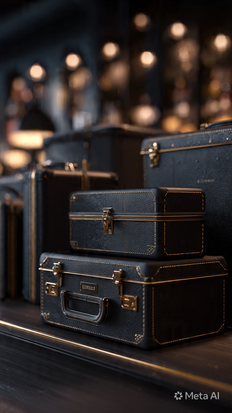 Luxival branded luxury luggage set in dark gold lighting