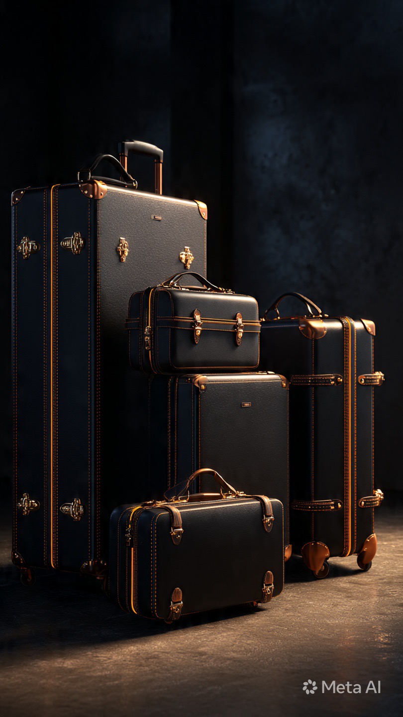 Premium dark leather suitcases with gold hardware